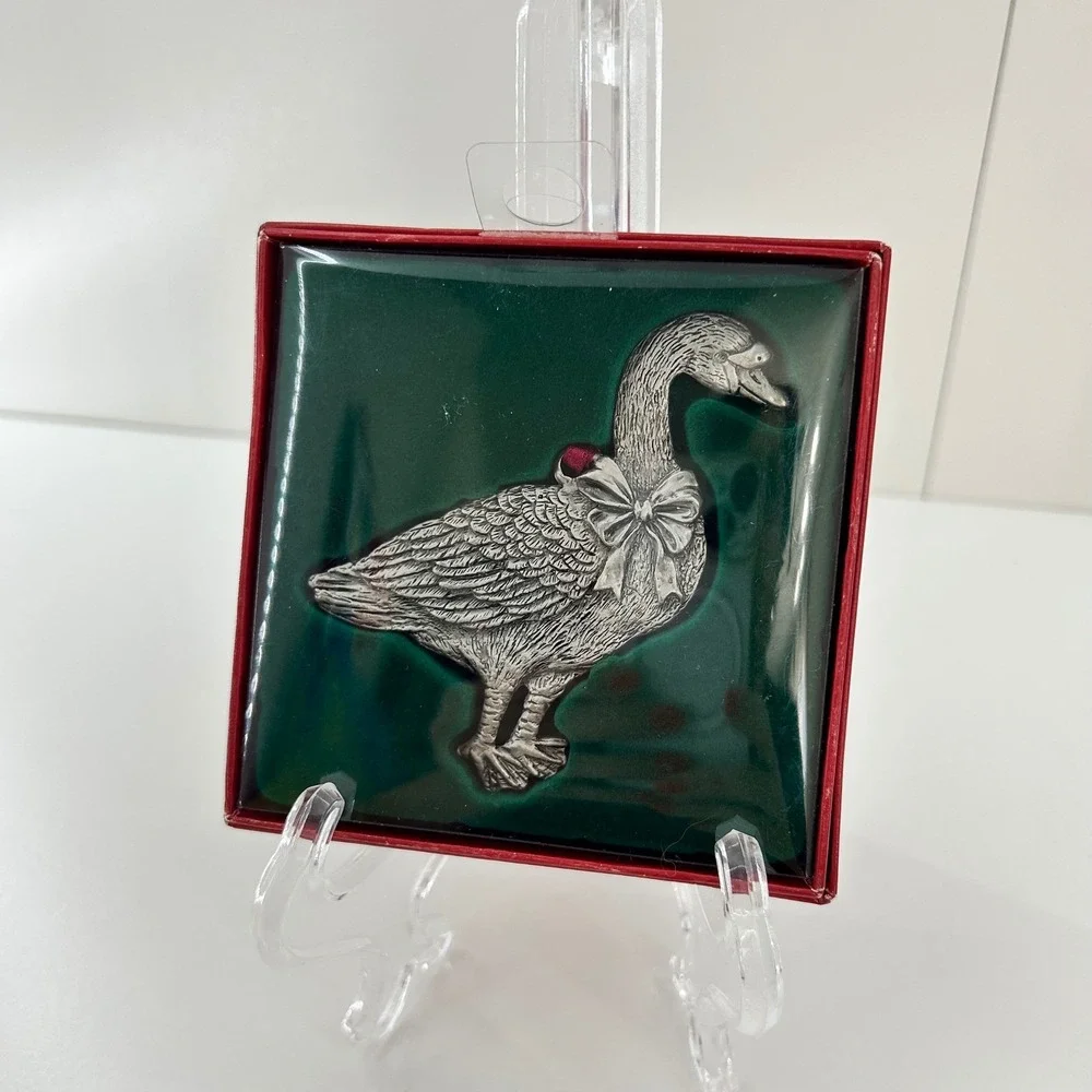 St Nicholas Square Pewter Goose Ornament Bow Christmas Holiday‎ New Bird